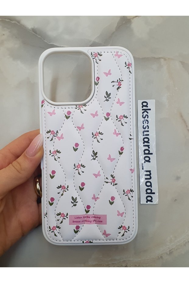 iPhone 14 Pro Max Compatible Quilted Floral Pattern Special Boxed Puff Case