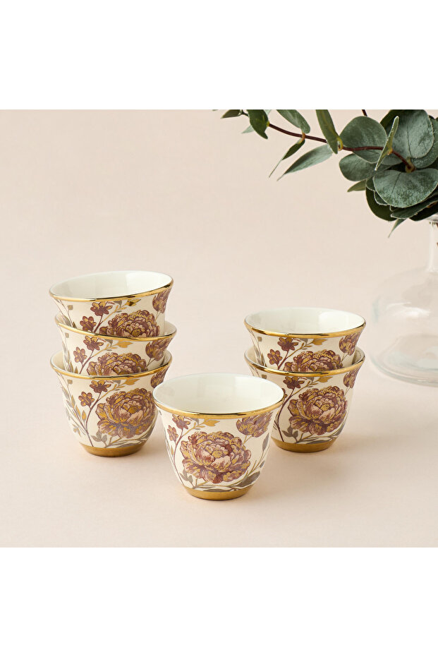 Floral Print 6-Piece Bone China Kahwa Cup Set - 80 ml