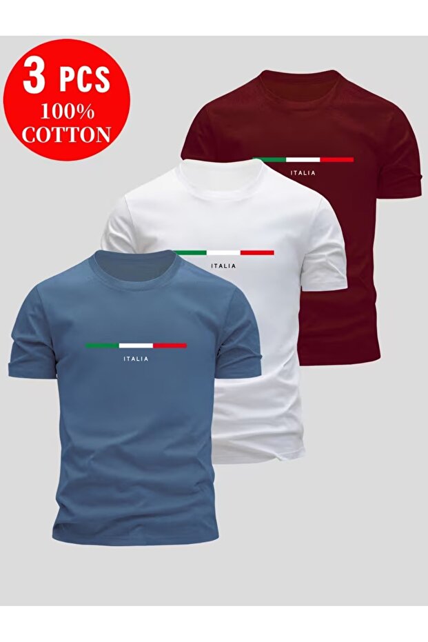 تي شيرت مطبوع بتصميم متعدد الألوان للجنسين مقاس كبير من Italy Cizgi