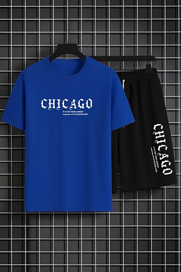 Unisex Chicago Printed Men's Shorts Set – Oversize Comfortable Cut Summer 2-Piece Combination