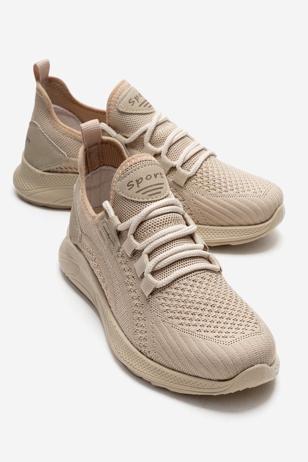 Side Striped Knitwear Women's Sports Shoes Beige Brown