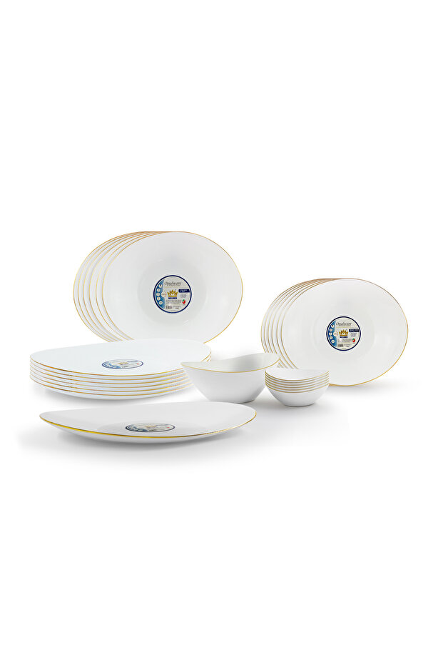 Dinnerware 26 Pcs Set Gold line Opal Glassware Microwave safe, Dishawasher safe