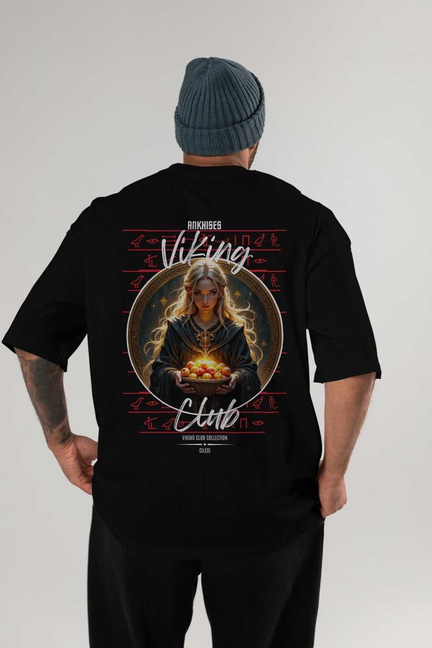 Viking Mythology 16 Back Printed Black Oversize T-Shirt Men Women Cotton Crew Neck T-Shirt