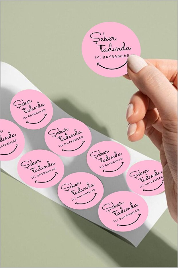 Pink Design Round Sticker with Candy Taste – 24 Pieces of Decoration, Gift, and Packaging Stickers