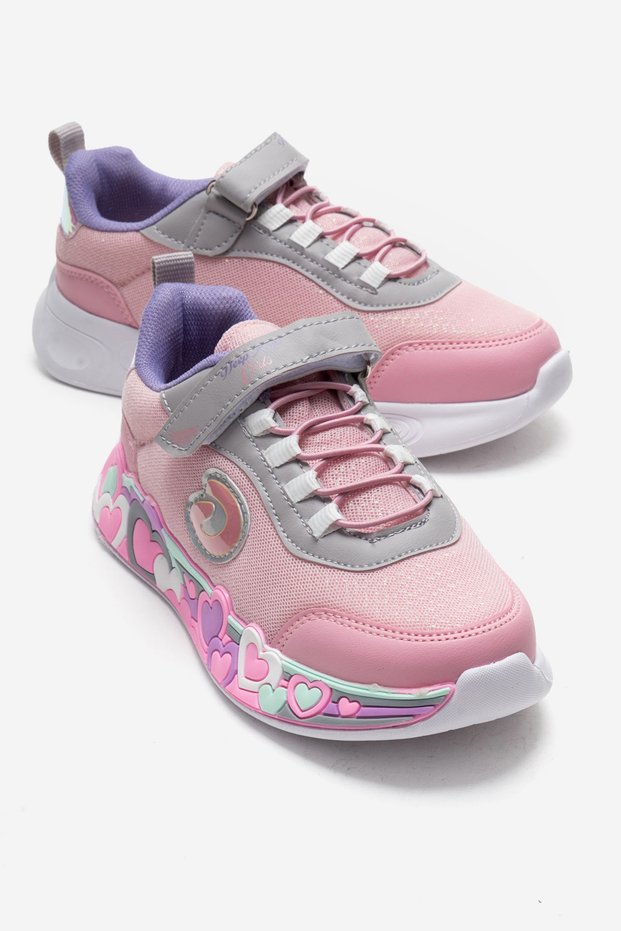 Velcro Heart Sole Anorak Children's Sports Shoes 31-35 Pink Lila