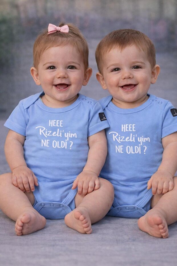 Ice Blue Printed 3-6 Months Baby Bodysuit – Zıbın “I'M from He Rizeliyim Ne Oldi?” (1 Piece)