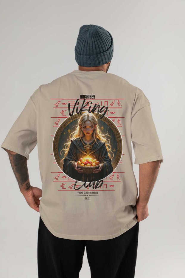 Viking Mythology 16 Back Printed Beige Oversize T-Shirt Men Women Cotton Crew Neck T-Shirt