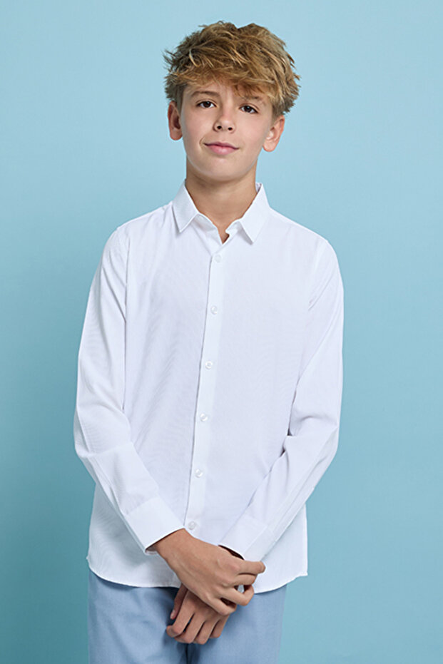Solid Shirt With Classic Collar And Long Sleeves