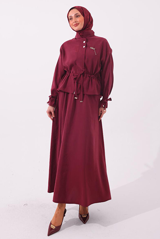 Brooched Double Set N7192 Claret Red
