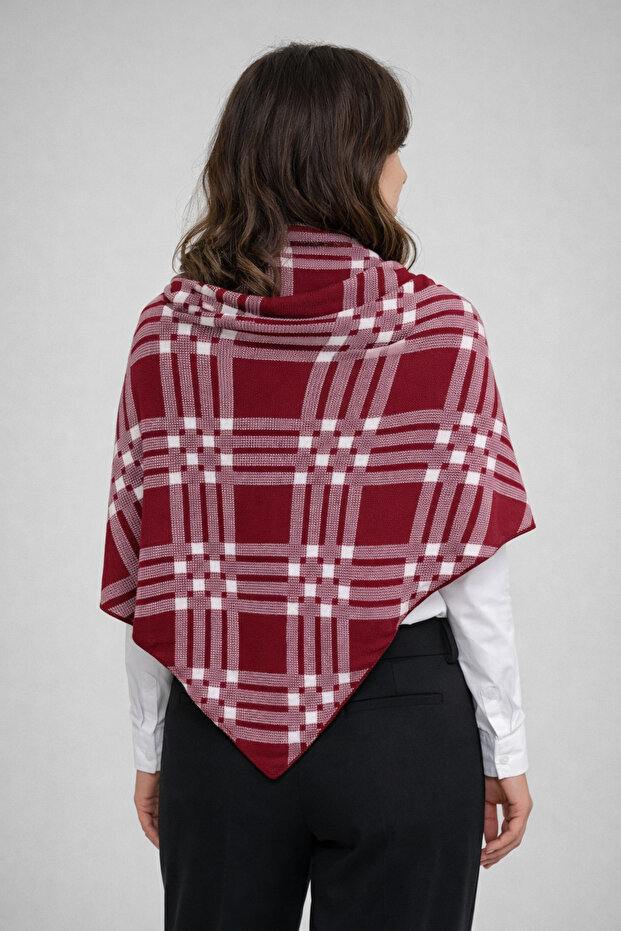 Checkered Patterned Double-Sided Knitwear Triangle Shawl - 2