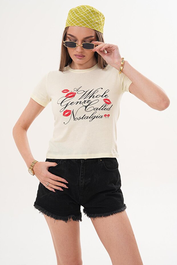 Women's Print Detailed Crew Neck T-Shirt 260072