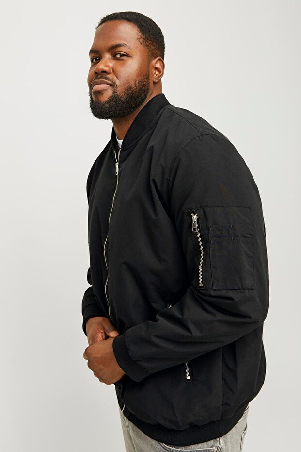 Plus Size Baseball Collar Bomber Jacket- Rush - 4