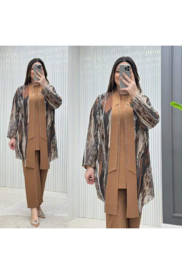 Plus Size Sandy Chiffon Three-Piece Set - 3