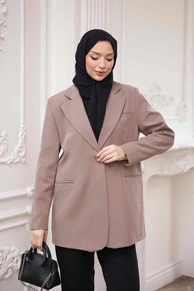 Mink Stone Detailed Lined Jacket