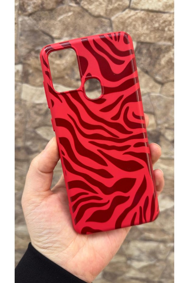 Samsung Galaxy A21S Compatible Red Zebra Patterned Silicone Shock-Absorbing Classic Protective Rubber Case