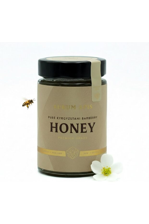 Kyrgyzstani Barberry Honey, 100% Raw Unfiltered Pure Honey, Hand Harvested – 500g Honey Jar