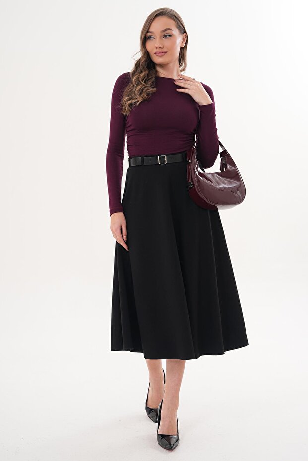 Women's Belt Detailed Long Bell Skirt 260312 -
