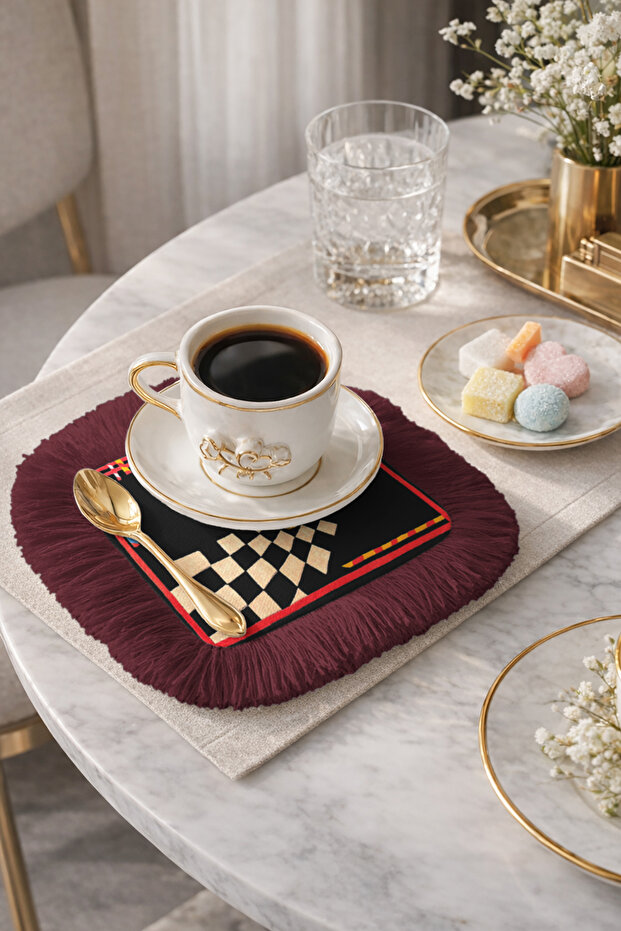 Luxury Modern Art Fringed Decor Napkin-Stunning Black Bohemian Burgundy Fringe Coaster Tissue