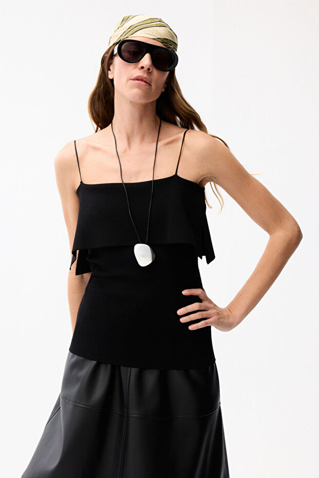 İp Askılı Triko Bluz - 1