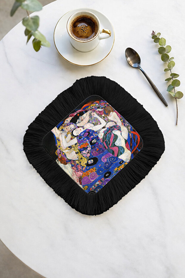 Artistic Patterned Fringed Presentation Napkin-Colorful Bohemian Purple Black Modern Coaster Serving Napkin