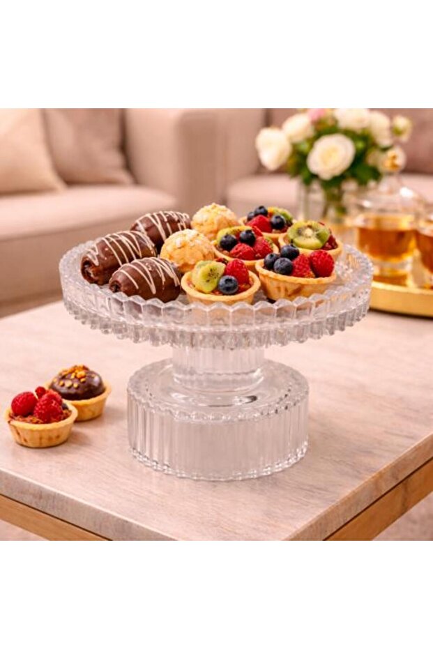 حامل تقديم فاخر من الكريستال بقاعدة مرتفعة للحلويات - 1