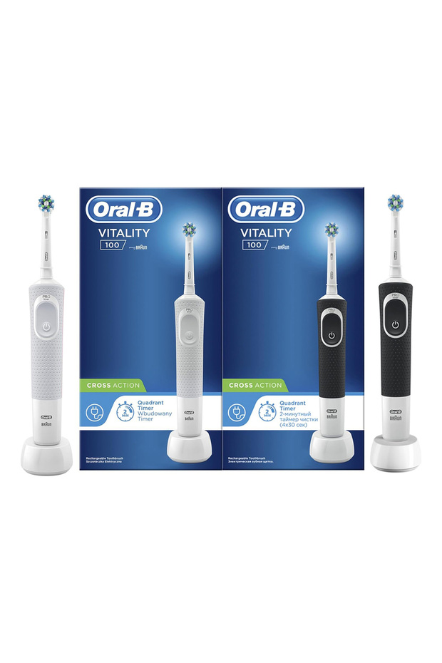 Vitality Cross Action Rechargeable Electric Toothbrush D100.413.1 Black + White Bundle