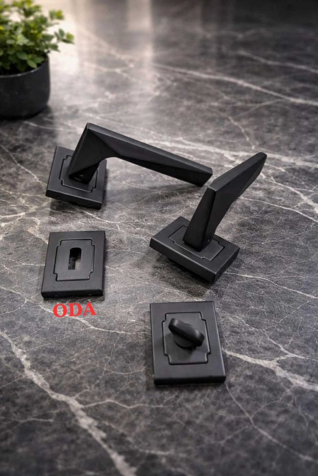 Sofuoğlu Luxury Space (Matte Black) Square Rose Design [Room] Type Door Handle Aluminum / Steel