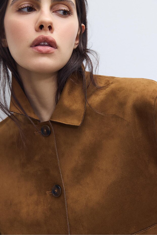 Faux suede jacket with pockets - 4