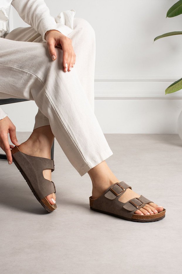 Unisex Orthopedic Sole Slippers with Double Strap Buckle, Daily Comfortable Home & Outdoor Slippers - Mink