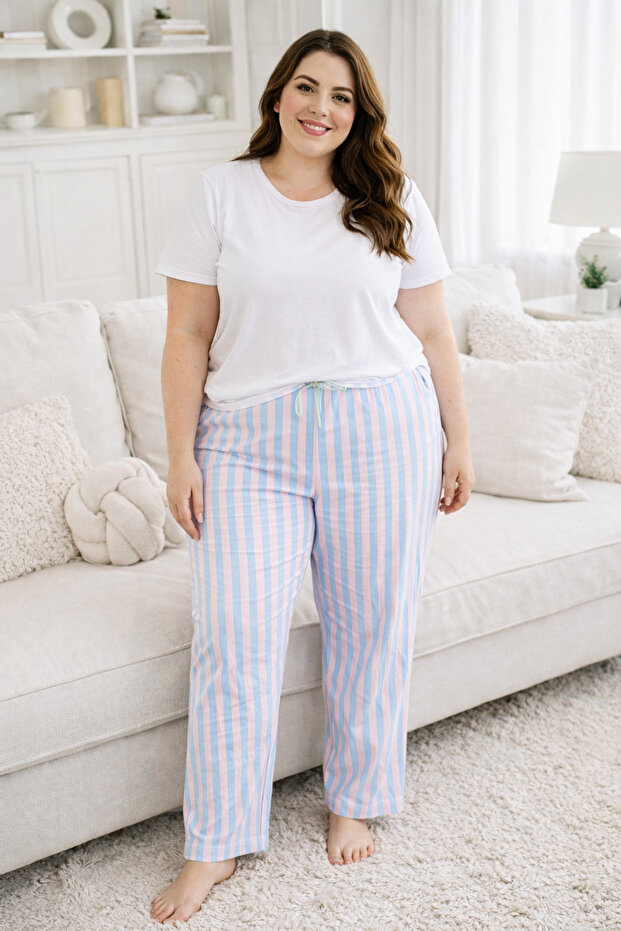 Large Size Women's Viscose Fabric Combed Cotton Battal Single Pajama Bottom 14 Pink01