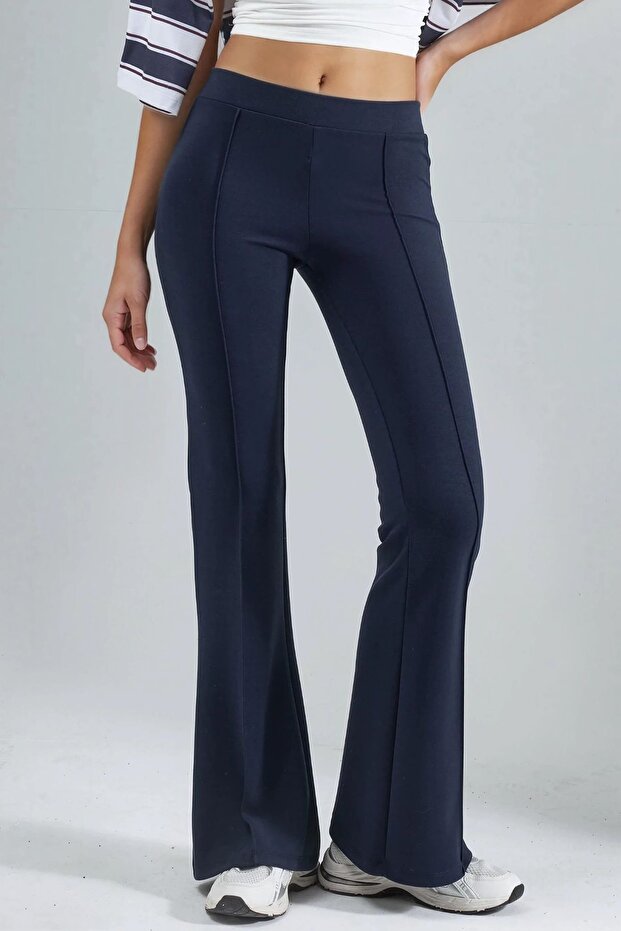 BUSEM Nervürlü Esnek Örme İspanyol Paça Pantolon - 1