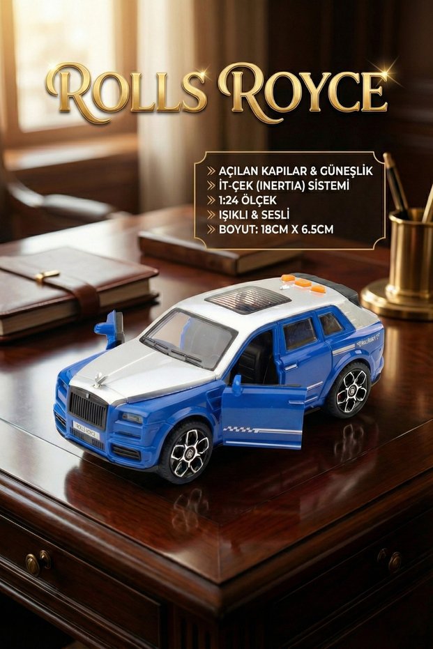 Rolls Royce Style Luxury Executive Vehicle Blue - Friction Toy Car with Sound and Light and Opening Doors