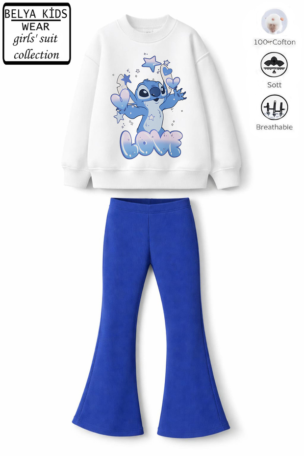 Girl's Love 12 Design Top 2 Thread Cotton Non-Iron Fabric. Bottom Cotton Ribbed Leggings Set