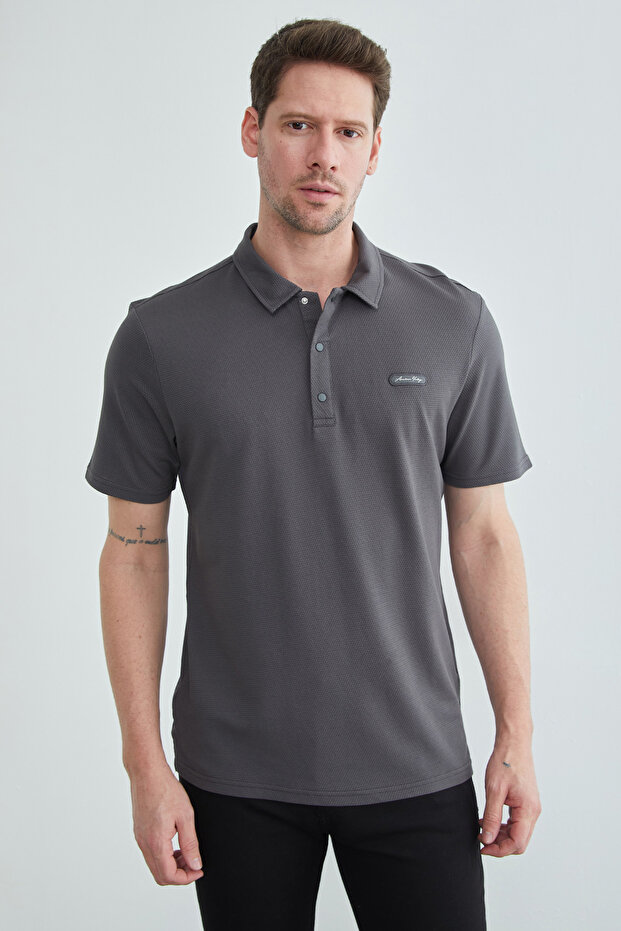 Honeycomb Fabric Snap Fastener Polo Collar T-Shirt
