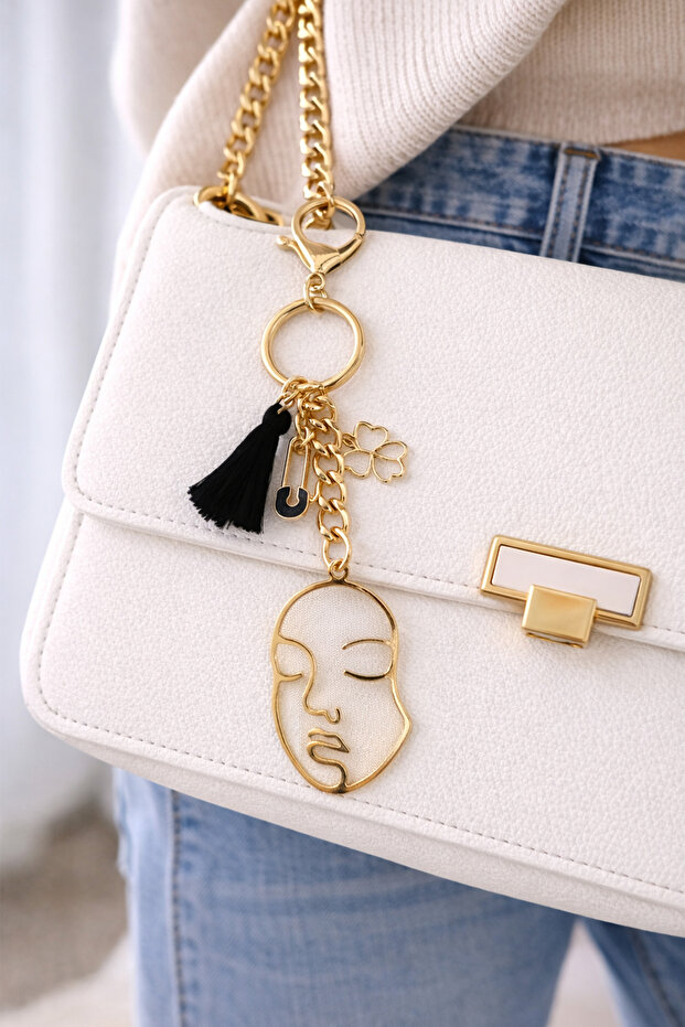 Clover Safety Pin Detail Female Figure Bag Accessory Keychain