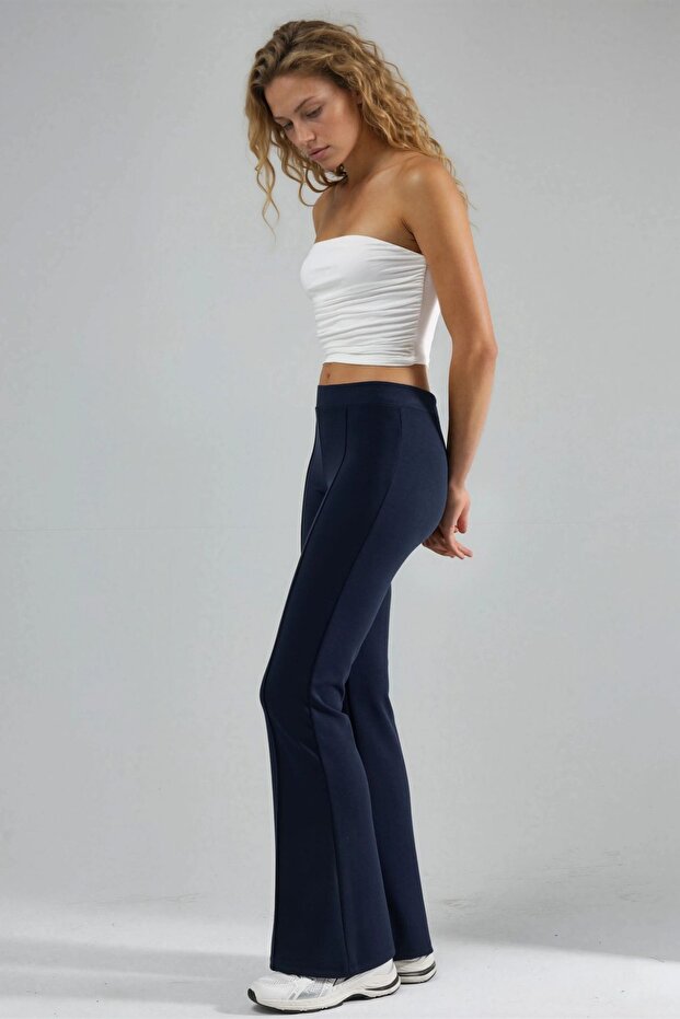 BUSEM Nervürlü Esnek Örme İspanyol Paça Pantolon - 2