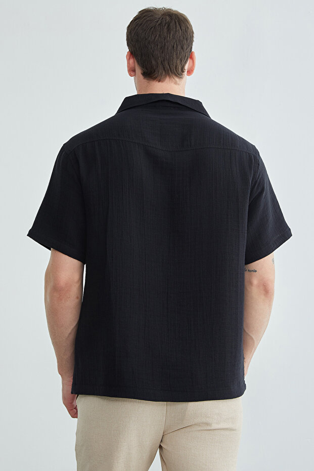 Basic Müslin Kumaş Kısa Kol Gömlek - 8