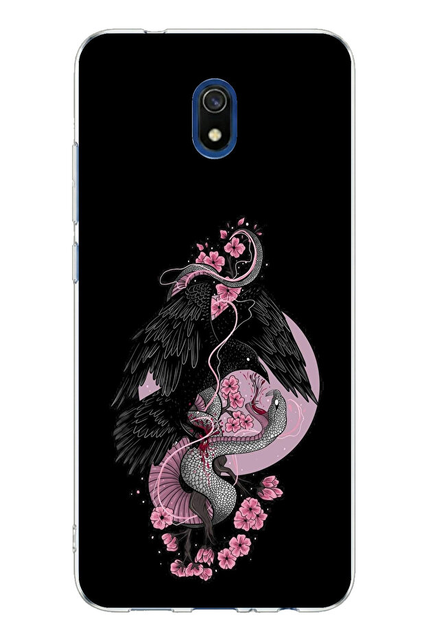 حافظة سيليكون مطبوعة بطبعة ثعبان باللون الوردي والأسود متوافقة مع هاتف Redmi 8A - 1