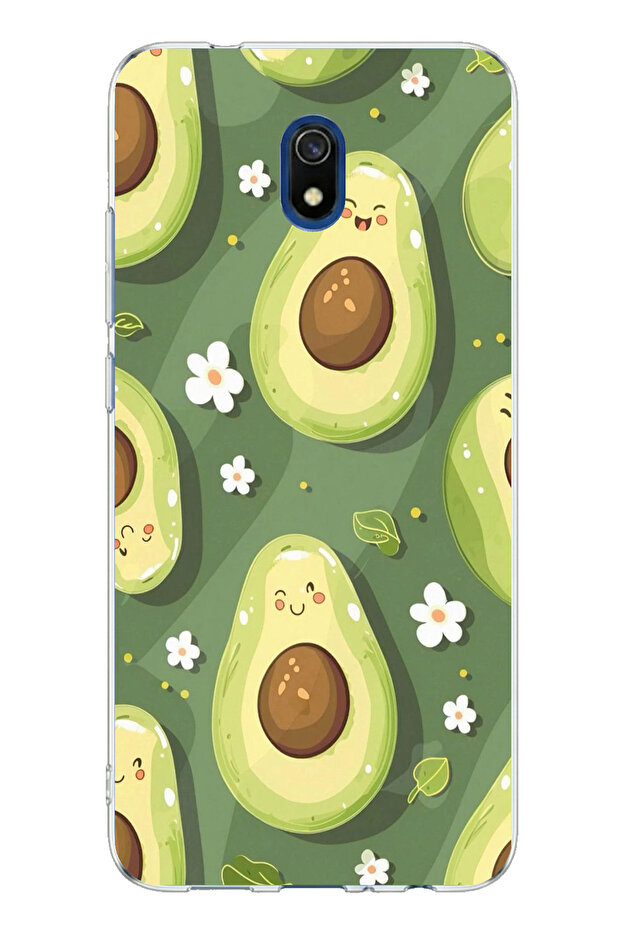 حافظة سيليكون متوافقة مع هاتف Redmi 8A مطبوعة بطبعة الأفوكادو اللطيفة مع خلفية خضراء - 1
