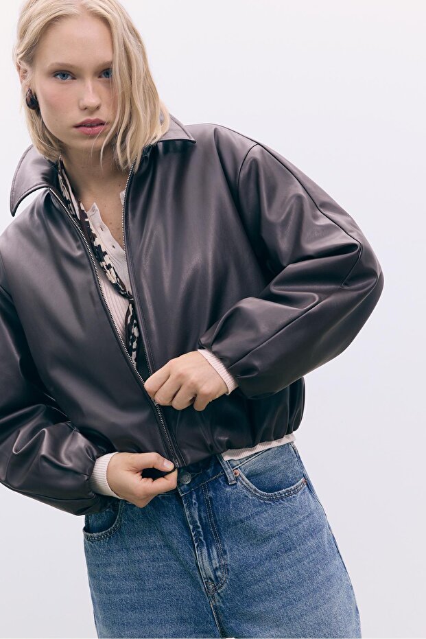 سترة بومبر بتأثير جلدي مبطن - 2