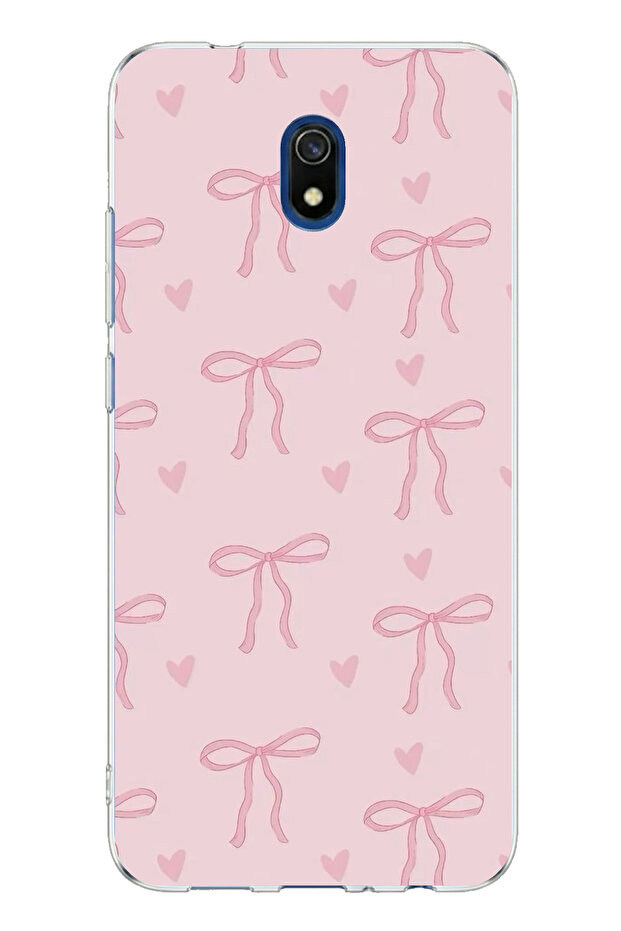 حافظة سيليكون مطبوعة بفيونكات على شكل قلب باللون الوردي متوافقة مع هاتف Redmi 8A - 1