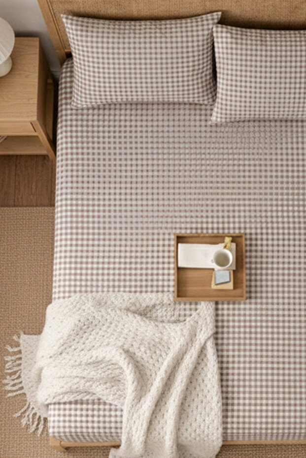 Coffee Pöti Square Patterned Elastic Sheet Set - Single/Double/King Size - 5