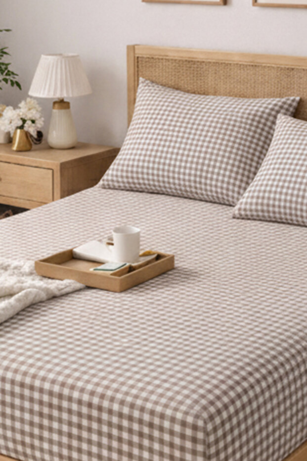 Coffee Pöti Square Patterned Elastic Sheet Set - Single/Double/King Size - 6