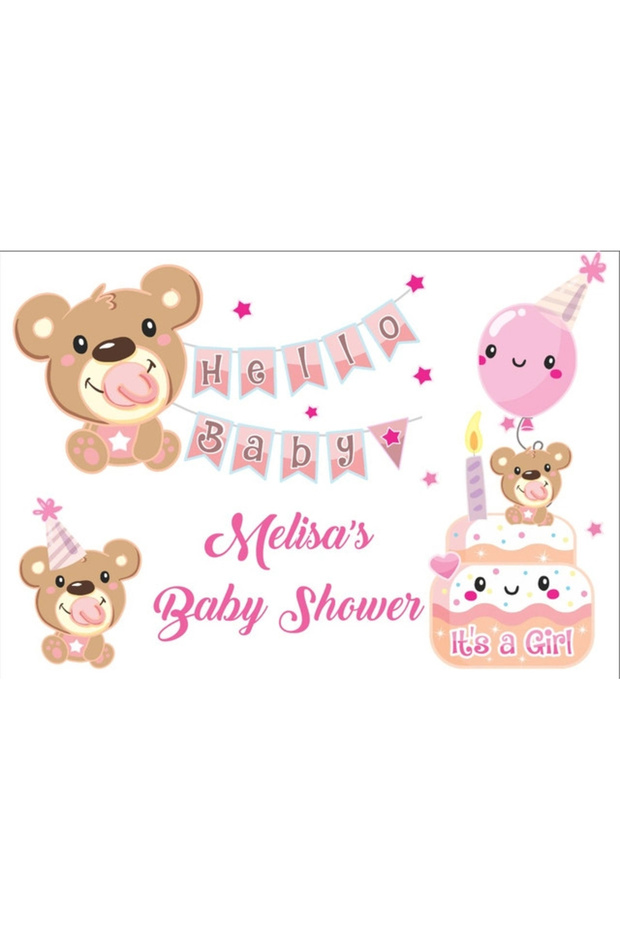 Pink Teddy Bear Themed Baby Shower Banner 35X50 cm