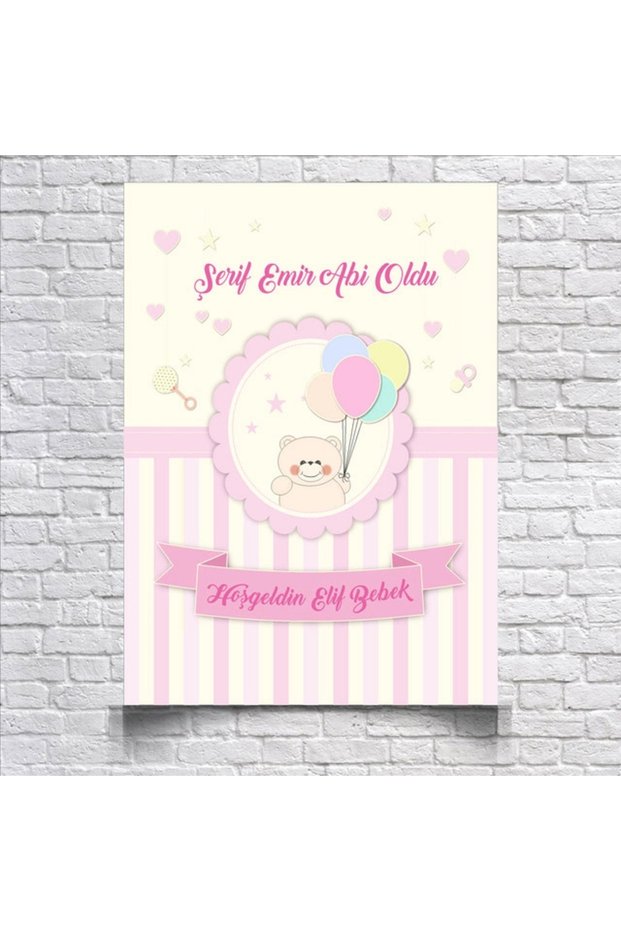 Pink Cute Teddy Bear Themed Baby Shower Banner 35X50 cm