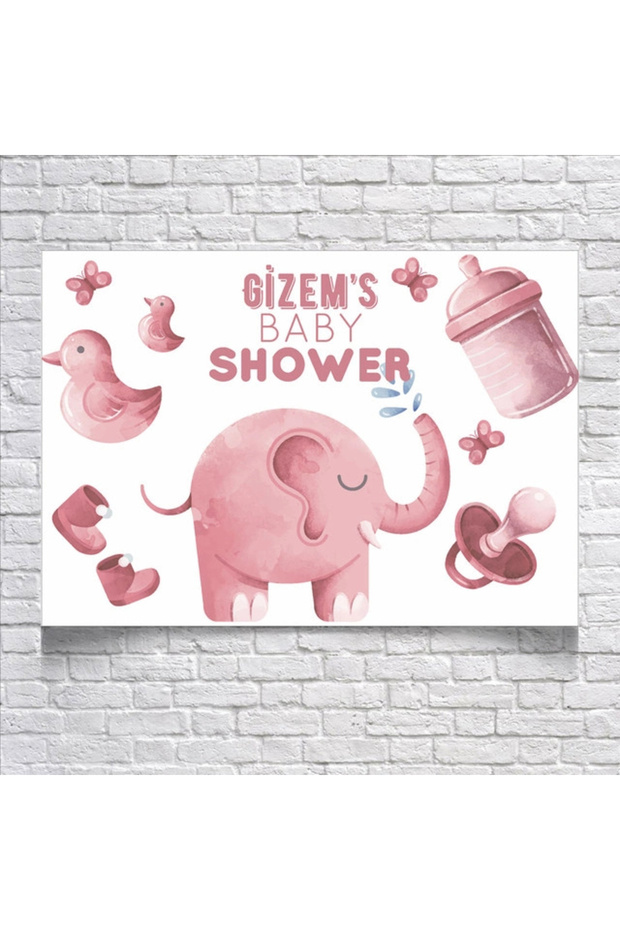 Pink Elephant Themed Baby Shower Banner 50X70 cm