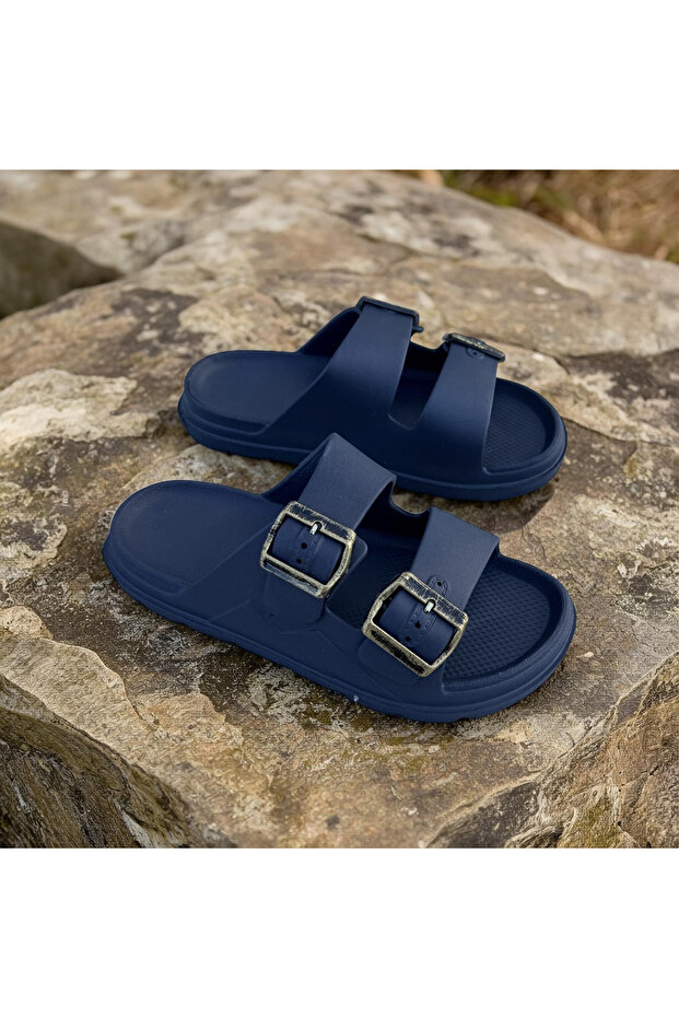 Men's Double Buckle Lightweight Soft Sole Beach Pool Casual Slippers
