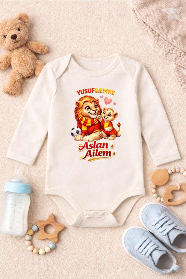 Baby Bodysuit with Funny Text and My Lion Family Printed on It, 100% Cotton Body (Newborn & Baby)