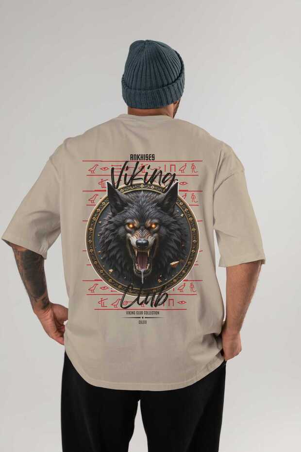 Viking Mythology 27 Back Printed Beige Oversize T-Shirt Men Women Cotton Crew Neck T-Shirt