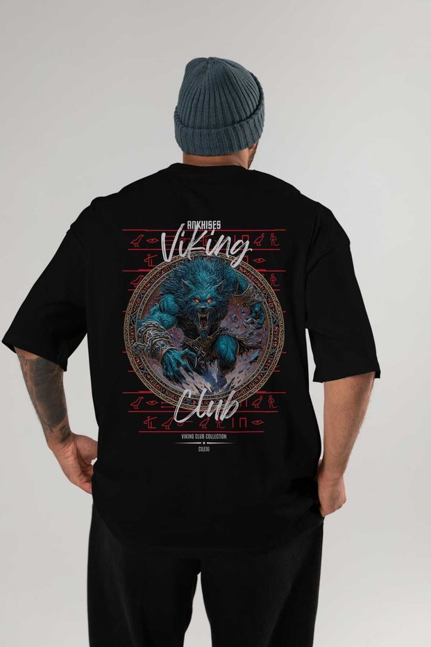 Fenrir Back Printed Black Oversize T-Shirt Men Women Cotton Crew Neck T-Shirt